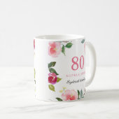  roze Elegant Floral 80th Birthday Gift Koffiemok (Voorkant rechts)