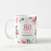  roze Elegant Floral 80th Birthday Gift Koffiemok (Links)