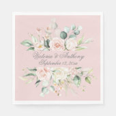 Roze Elegant Floral Script Name Wedding Napkins Servet (Voorkant)