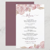 Roze Elegant Floral Vanilla Wedding Menu (Voorkant / Achterkant)