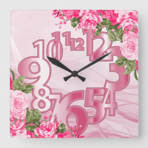 Roze Elegant Floral Vierkante Klok