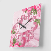 Roze Elegant Floral Vierkante Klok (Hoek)
