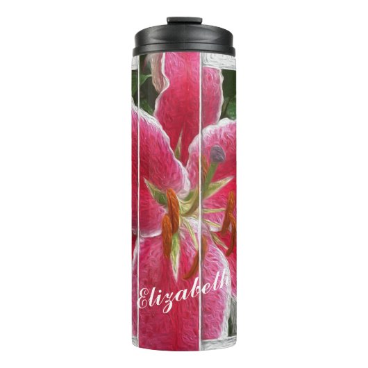 Roze Elegant Floral Waterverf Flowers Thermosbeker (Voorkant)
