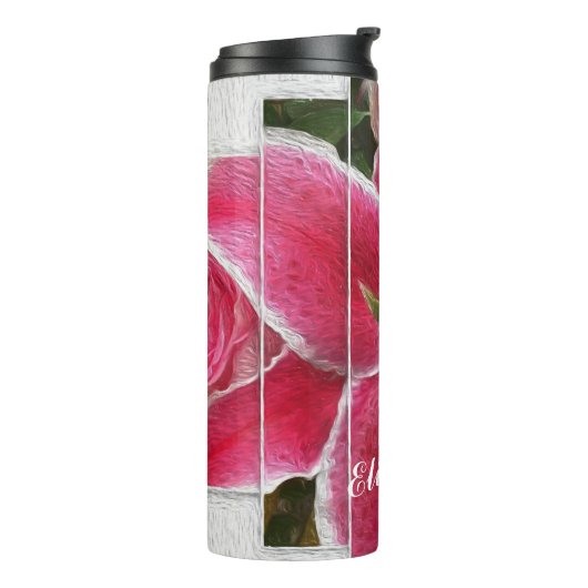 Roze Elegant Floral Waterverf Flowers Thermosbeker (Gedraaid links)