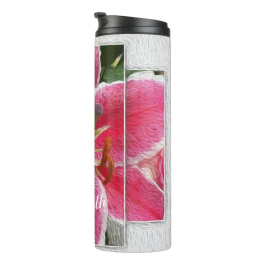 Roze Elegant Floral Waterverf Flowers Thermosbeker (Geroteerd rechts)