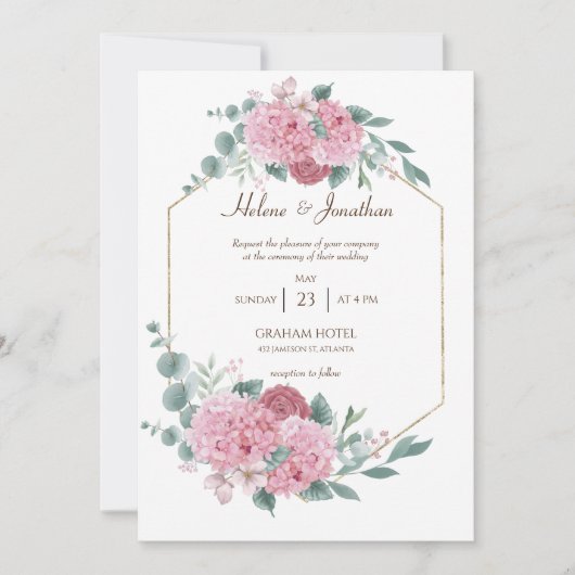 Roze Elegant Floral Waterverf Rustic Boho Wedding Kaart (Voorkant)