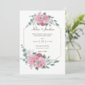 Roze Elegant Floral Waterverf Rustic Boho Wedding Kaart (Staand voorkant)