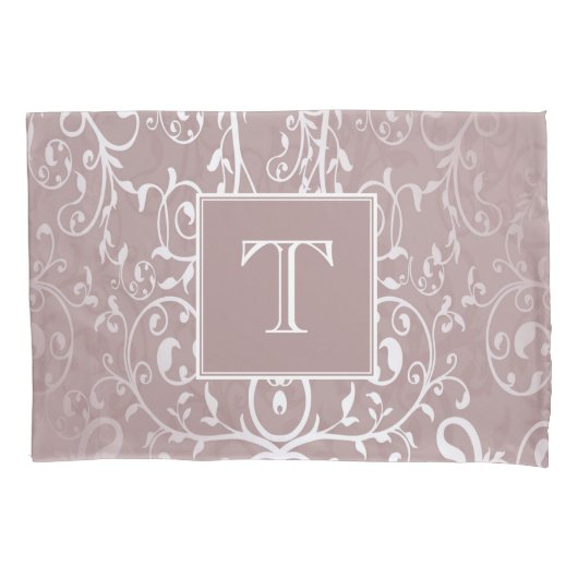 Roze Elegant Flourish Monogram Kussensloop (Voorkant)