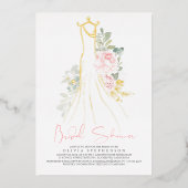 Roze Elegant Flowers Gold Greenery Vrijgezellenfee Folie Uitnodiging (Voorkant)