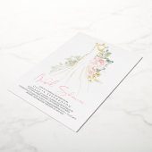 Roze Elegant Flowers Gold Greenery Vrijgezellenfee Folie Uitnodiging (Gedraaid)