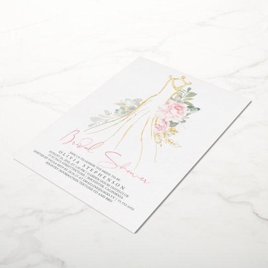 Roze Elegant Flowers Gold Greenery Vrijgezellenfee Folie Uitnodiging (Gedraaid)