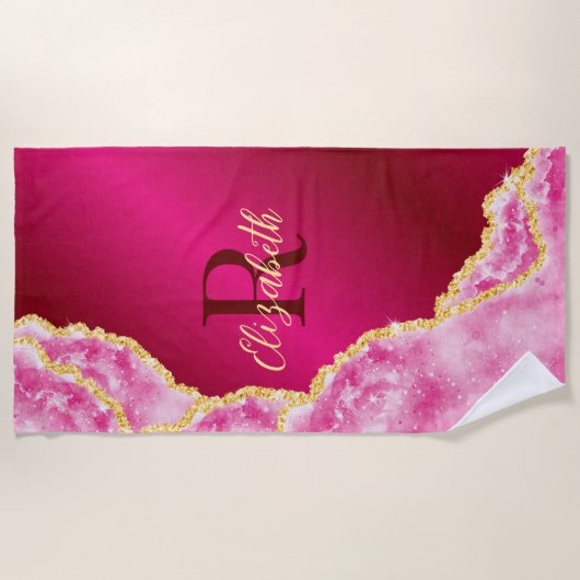 Roze Elegant Girly Monogramed Custom Name Summer Strandlaken (Voorkant)