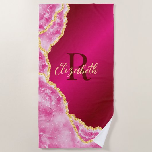 Roze Elegant Girly Monogramed Custom Name Summer Strandlaken (Voorkant)