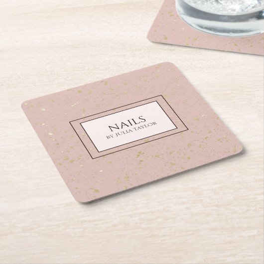 Roze Elegant Goud Glitter Nail Salon Manicurist Kartonnen Onderzetters (Schuin)