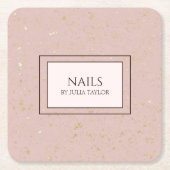 Roze Elegant Goud Glitter Nail Salon Manicurist Kartonnen Onderzetters (Voorkant)