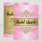 Roze Elegant Gouden Parels Vrijgezellenfeest Kaart (Voorkant / Achterkant)