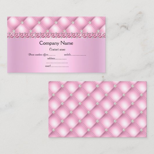 Roze elegant halfglanzend visitekaartje diamonte (Voorkant / Achterkant)