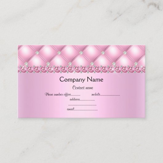 Roze elegant halfglanzend visitekaartje diamonte (Voorkant)