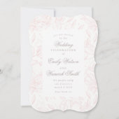 Roze Elegant Hand Drawn Floral Wedding Invitation Kaart (Voorkant)