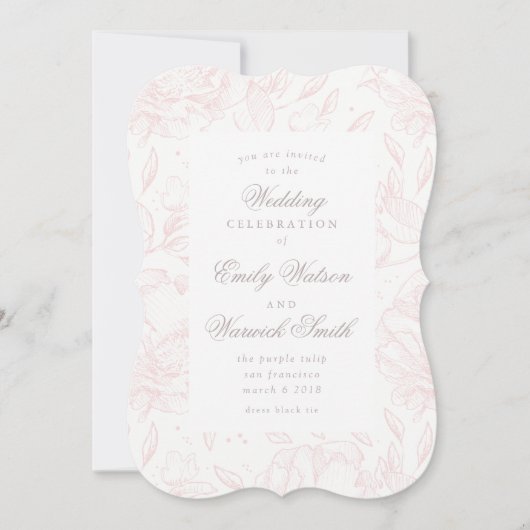 Roze Elegant Hand Drawn Floral Wedding Invitation Kaart (Voorkant)