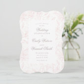 Roze Elegant Hand Drawn Floral Wedding Invitation Kaart (Staand voorkant)