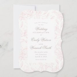 Roze Elegant Hand Drawn Floral Wedding Invitation Kaart