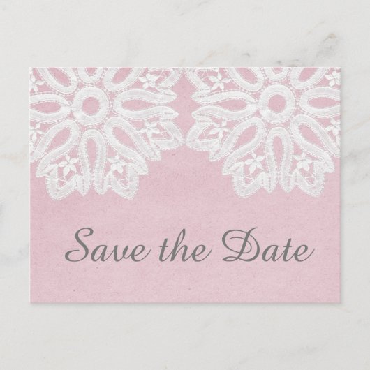 Roze Elegant kant Opslaan het Briefkaart Datum (Voorkant)