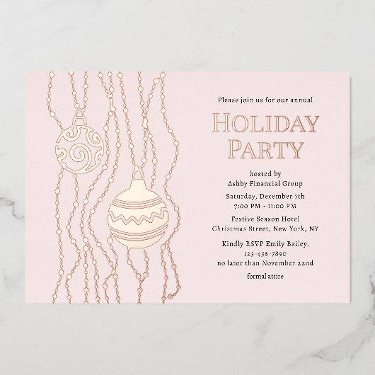 Roze Elegant Kerstfeest Zakelijke vakantie Folie Uitnodiging (Voorkant)