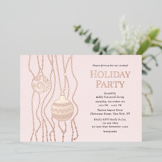 Roze Elegant Kerstfeest Zakelijke vakantie Folie Uitnodiging (Staand Voorkant)