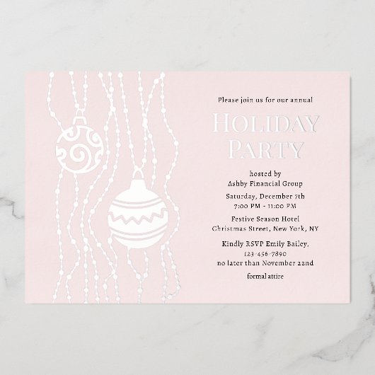 Roze Elegant Kerstfeest Zakelijke vakantie Folie Uitnodiging (Voorkant)