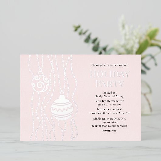 Roze Elegant Kerstfeest Zakelijke vakantie Folie Uitnodiging (Staand Voorkant)