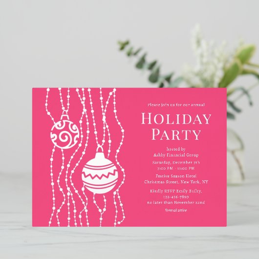 Roze Elegant Kerstfeest Zakelijke vakantie Folie Uitnodiging (Staand Voorkant)