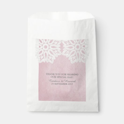 Roze Elegant Lace Favor Bags Bedankzakje (Voorkant)