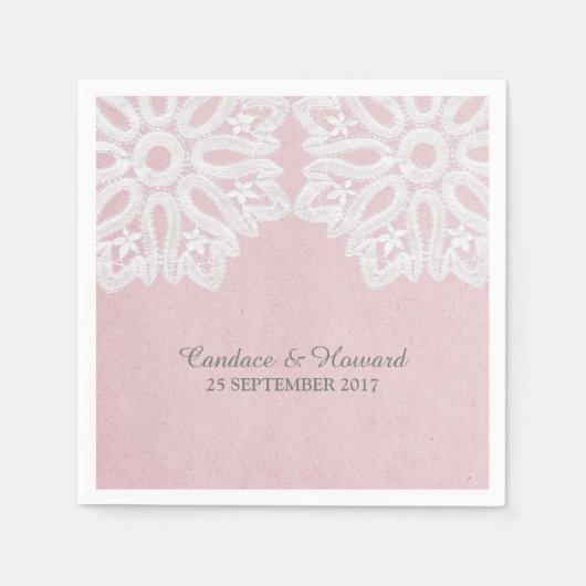 Roze Elegant Lace Paper Napkins Servetten (Voorkant)