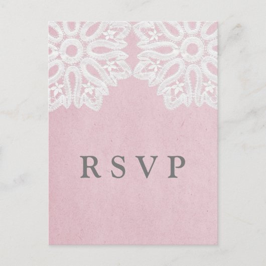 Roze Elegant Lace RSVP Briefkaart (Voorkant)
