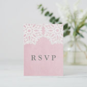Roze Elegant Lace RSVP Briefkaart (Staand voorkant)