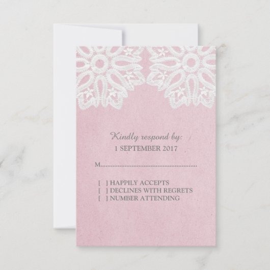 Roze Elegant Lace RSVP-kaart RSVP Kaartje (Voorkant)