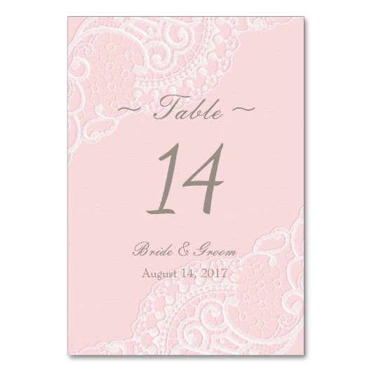 Roze Elegant Lace Table Number Kaart (Voorkant)