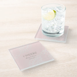 Roze  Elegant Lace Wedding Cheers Glazen Onderzetter