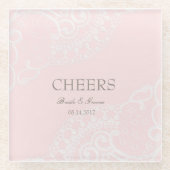 Roze Elegant Lace Wedding Cheers Glazen Onderzetter (Voorkant)