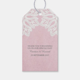 Roze Elegant Lace Wedding Gift Labels Cadeaulabel