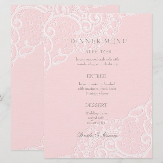 Roze  Elegant Lace Wedding Menu (Voorkant / Achterkant)