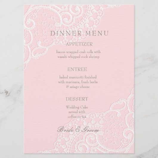 Roze  Elegant Lace Wedding Menu (Voorkant)