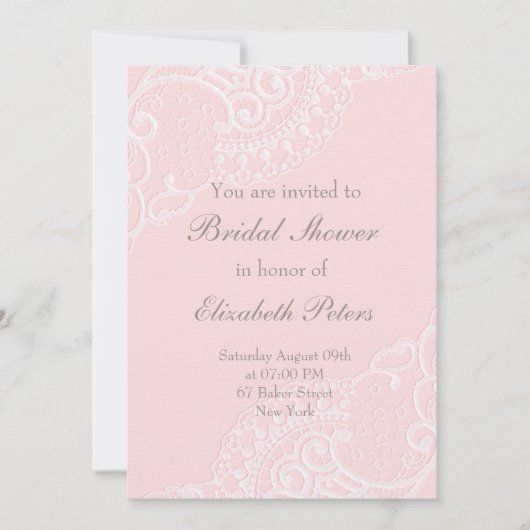 Roze  Elegant Lace Wedding Vrijgezellenfeest Kaart (Voorkant)