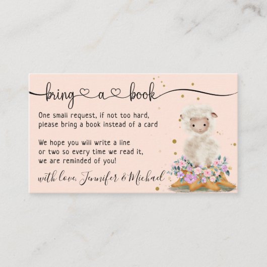 Roze Elegant Lam Schaap Baby Shower Breng een Boek Informatiekaartje (Voorkant)