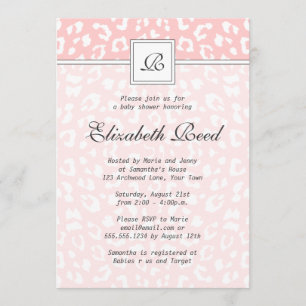 Roze Elegant Leopard Print Monogram Baby shower Kaart