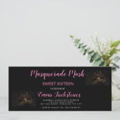 Roze Elegant Masquerade maskerade Theme Sweet Sixt Kaart (Staand voorkant)