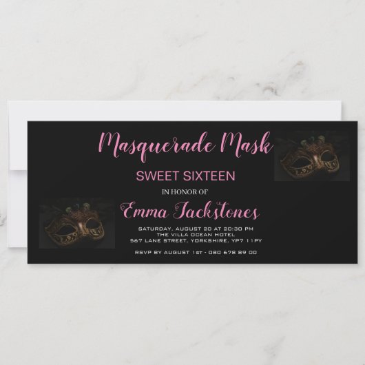 Roze Elegant Masquerade maskerade Theme Sweet Sixt Kaart (Voorkant)
