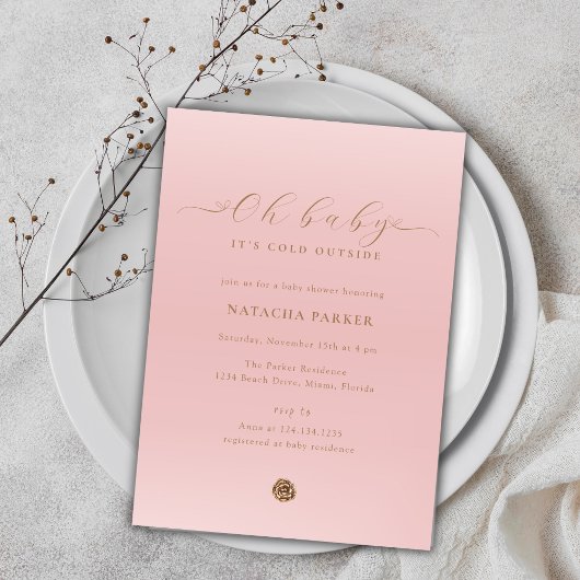 Roze Elegant Meisje Winter Baby shower Invitation Kaart