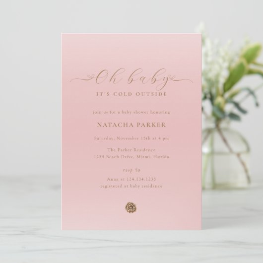 Roze Elegant Meisje Winter Baby shower Invitation Kaart (Staand voorkant)